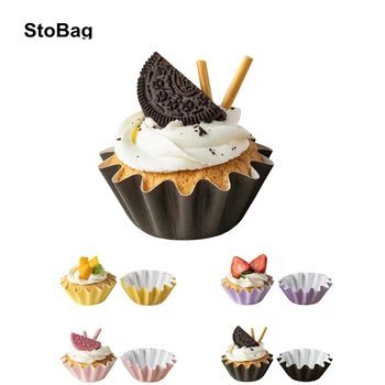 StoBag 50 adet Mini Macaron kek ambalajı Kağıt Tepsisi Dekorasyon Araçları Çerezler Ekmek İyilik Parti El Yapımı Yağ geçirmez