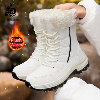 STRONGSHEN kadın yarım çizmeler Sıcak Kar Botları Kadın Su Geçirmez Sıcak Tutmak Kürk Bayanlar Kış kaymaz ayakkabı Zapatos Para Mujer