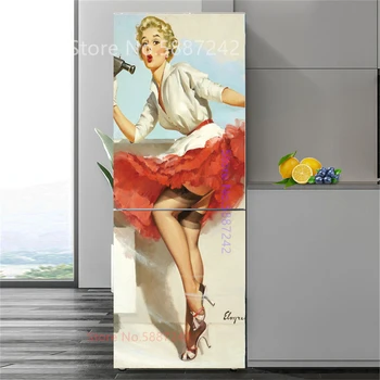 Suluboya Kadın Buzdolabı Çıkartmalar Gül Çiçek Kaplan Buzdolabı Sticker Kendinden yapışkanlı Duvar Kağıdı Tavşan Kapı Kapak Filmi Dekorasyon Görüntü 2