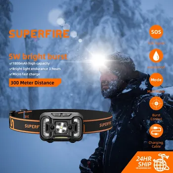 SUPERFİR HL16 COB Far USB Şarj Edilebilir Far 500 Lümen Ultra parlak LED Kafa Feneri Dahili Pil Hareket Sensörü