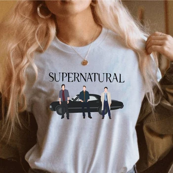 Supernatural Sam ve Dean Castiel Impala T-Shirt Tv Show Doğaüstü Gömlek Vintage Grafik Tee Tumblr İlham Üstleri