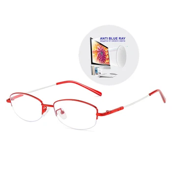 SWOKENCE Reçete Gözlük Miyopi - 0.5 ila-10 Kadın Erkek Yarım Alaşımlı Çerçeve Gözlük Miyop Astigmatizma Özelleştirilebilir F546 Görüntü 2