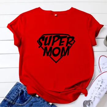 Süper Anne Baskı Kadın T Shirt Kısa Kollu O Boyun Gevşek Kadın Tişört Bayanlar Tee Gömlek Tops Giysileri Camisetas Mujer