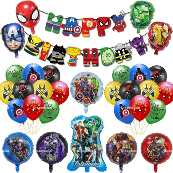 Süper Kahraman Parti Malzemeleri Örümcek Adam Hulk Demir Adam Folyo Lateks Balon Mutlu Doğum Günü Afiş Dekor Balonlar Erkek Çocuk Kek Topper