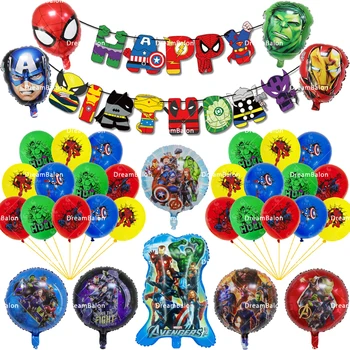 Süper Kahraman Parti Malzemeleri Örümcek Adam Hulk Demir Adam Folyo Lateks Balon Mutlu Doğum Günü Afiş Dekor Balonlar Erkek Çocuk Kek Topper Görüntü 2