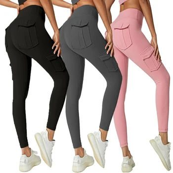 Sıcak Satış Kadınlar Yoga Egzersiz Spor Salonu Giyim Cep Yoga Pantolon Tayt Sıkı Sıkıştırma Yüksek Bel Tayt