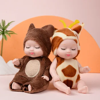 Sıcak Satış Sevimli Hayvan Bebek Bebek 3.5 inç Geyik / Arı / Ayı Uyku Bebek Simüle Yeniden Doğmuş Bebek Bebek çocuk Oyuncak Giysileri ile Görüntü 2