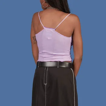 Sıcak Satış Yaz Kadın Mor Yelek Moda Kolsuz Straplez Katı Ruffles Tank Kolsuz Yaz Kırpma Üst Cami Clubwear Görüntü 2