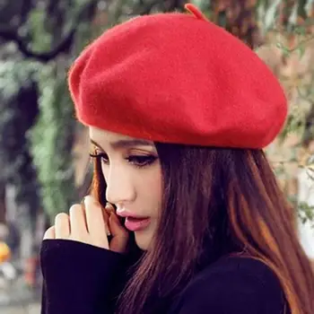 Sıcak!!! Yeni Varış Moda Kadın Klasik Yün Keçe Sıcak Fransız Bere Şapka Bere Saf Renk Tatlı Mini Kap Toptan Dropshipping