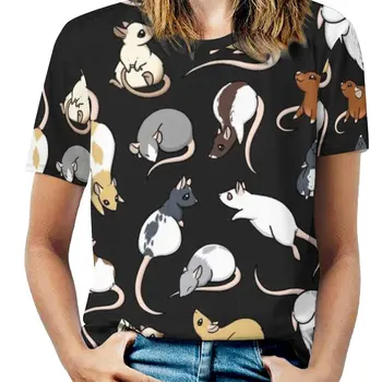 Sıçan Moda Baskı Kadınlar Bayanlar Kızlar T-Shirt Harajuku Yuvarlak Boyun Kısa Kollu Tops & Tees Sıçan Ratty Fare Sıçan Desen Siyam