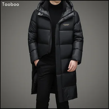 Taoboo 2023 Yeni Kış Kapşonlu Erkek Ceketler Altın ve Siyah Rahat Uzun Kalın Sıcak Parkas kanada Lüks Kaz Tüyü Yastıklı Dış Giyim