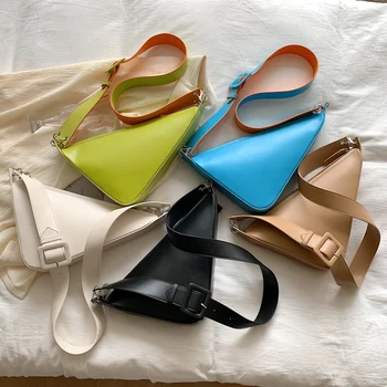 Tasarımcı Lüks Çanta Düz Renk Üçgen PU deri omuz çantası Kadınlar için Ayarlanabilir Omuz Askıları çapraz vücut kadın çantası Görüntü 2