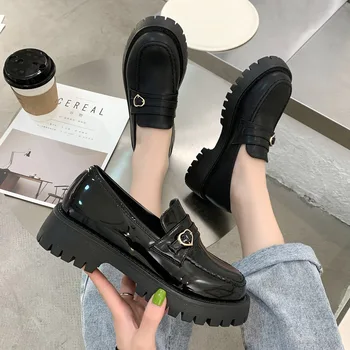 Tatlı Lolita Mary Jane Ayakkabı kadın Katı Loafer'lar Zapatos De Mujer 2022 Rahat Bahar Siyah Yuvarlak Ayak üzerinde Kayma Platformu Düşük Topuk