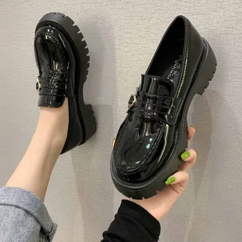 Tatlı Lolita Mary Jane Ayakkabı kadın Katı Loafer'lar Zapatos De Mujer 2022 Rahat Bahar Siyah Yuvarlak Ayak üzerinde Kayma Platformu Düşük Topuk Görüntü 2