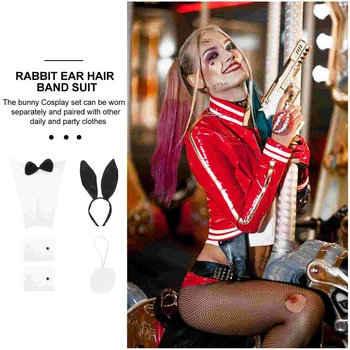 Tavşan Kulakları Cosplay Kostüm Kafa Bandı Rabbitplayboy Womencostumes Seti Kuyruk Siyah Aksesuarları Hairsenpai Kız Prop Yaka Kulak Yetişkin Görüntü 2