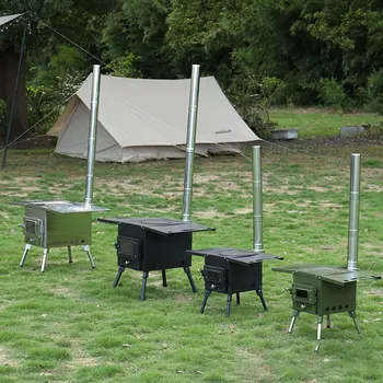Taşınabilir katlanabilir odun sobası ocak açık kamp katlanır yanan ocak piknik barbekü çadır ısıtma sobası Görüntü 2