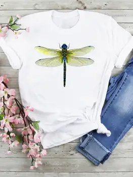 Tees Bayanlar Kadınlar Dragonfly Yeni 90s Tarzı Kısa Kollu Yaz Tatili Üstleri Giyim Moda Karikatür Tişörtleri Grafik T-Shirt