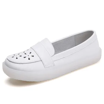 TIMETANG Inek Derisi Kadın Flats Ayakkabı Casual Kadın Sneakers Beyaz hemşire ayakkabıları Loafer'lar Üzerinde Kayma tek ayakkabı Kadın Ayakkabı Bahar Görüntü 2