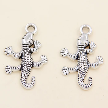 Toptan 40 Adet Tibet Gümüş Hayvanlar Gecko Charms Kolye 26x16mm