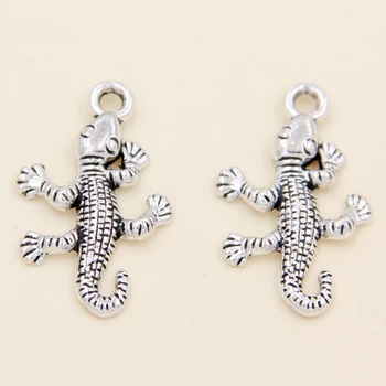 Toptan 40 Adet Tibet Gümüş Hayvanlar Gecko Charms Kolye 26x16mm Görüntü 2