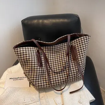 Tote Çanta Kadın Çanta Lüks tasarımcı çantası Kafes Ekose Baskı omuz çantaları Fermuar Alışveriş Çantası Büyük Kapasiteli Görüntü 2