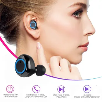 TWS Bluetooth 5.0 Kulaklık Kablosuz 9D Kulaklık Stereo kulaklık Mic Spor Kulaklık İçin Şarj Kutusu İle Akıllı Telefon LED Ekran Görüntü 2