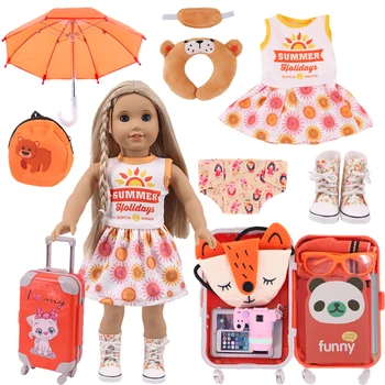 Tüm Sarı Elbise, Bavul 18 İnç amerikan oyuncak bebek 43cm Bebek oyuncak bebek giysileri Aksesuarları Ayakkabı, Kız Oyuncak, Nesil, doğum günü hediyesi