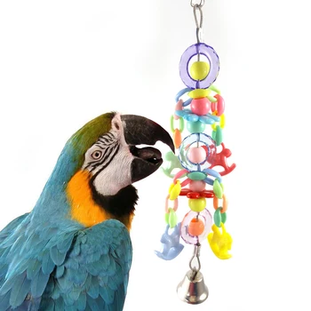 Tırmanma Çiğneme Dekorasyon Bells Süspansiyon Akrilik Boncuk Salıncak Kuş Papağan Oyuncak Asılı Ev Eğitim Renkli Kafes Bite