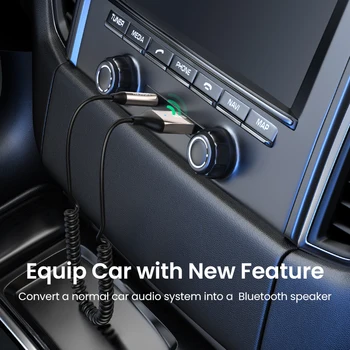 UGREEN Bluetooth Alıcısı 5.0 Adaptörü Eller Serbest Araç Kitleri AUX Ses 3.5 mm Jack Müzik Kablosuz Alıcı için Araba BT Verici Görüntü 2