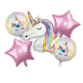 Unicorn Balon Seti çocuk Doğum Günü Partisi Dekorasyon Unicorn Alüminyum Film Balon Seti Pembe Mor Renkli Unicorn