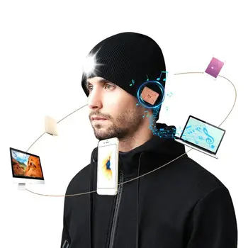 Unisex Far Şapka 5 LED Boncuk USB Şarj 3 Modları Yıkanabilir Bluetooth uyumlu 5.0 Binoral Stereo bere Açık