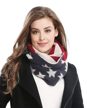 Unisex Kalın Sıcak ABD Amerikan Bayrağı Kış Örgü Infinity Daire Eşarp Kış Döngü Atkılar Kadın Erkek AA10076 Görüntü 2