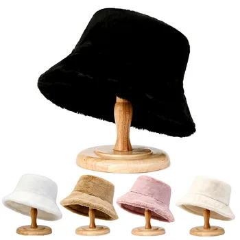 Unisex Sıcak Kalın Harajuku Kova Şapka Serin Panama Bayan Sonbahar Kış Kuzu Yün Açık Düz Renk Balıkçı Kap Şapka Kadınlar için