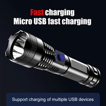 USB güçlü LED el feneri 3 modu şarj edilebilir açık parlak taktik Torch taşınabilir su geçirmez ışık kendini savunma kamp Görüntü 2