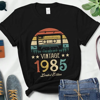 Vintage 1985 Sınırlı Sayıda Retro Kaset Kadın T Shirt 38th 38 Yaşında Doğum Günü Partisi Kız Arkadaşı Hediye siyah tişört Femme
