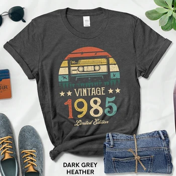 Vintage 1985 Sınırlı Sayıda Retro Kaset Kadın T Shirt 38th 38 Yaşında Doğum Günü Partisi Kız Arkadaşı Hediye siyah tişört Femme Görüntü 2