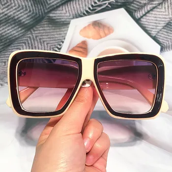 Vintage Overiszed Kare Patchwork Güneş Gözlüğü Kadınlar İçin Moda Marka Bej Degrade güneş gözlüğü Kadın Geniş Bacak Uv400 Tonları