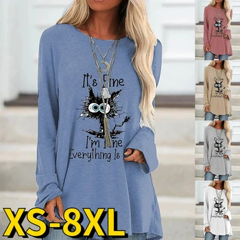 Vintage Üstleri kadın Hayvan baskılı tişört İnce Kazak Sonbahar Kış Günlük Sokak Moda Yuvarlak Yaka Tee Gömlek Elbise