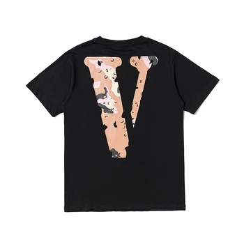 VLONE Erkek / Kadın Çiftler Rahat Moda Trendi Yüksek Sokak Gevşek HİP-HOP100 % Pamuk V Mektup Baskılı Yuvarlak Boyun T-Shirt 1217