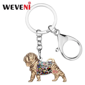 WEVENI Emaye Alaşım Çin SharPei Köpek Anahtarlıklar anahtar zincirleri Yüzük Moda hayvan figürlü mücevherat Kadınlar Kızlar Için hediye çantası Cüzdan Kolye