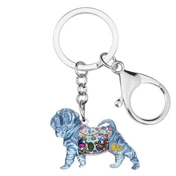 WEVENI Emaye Alaşım Çin SharPei Köpek Anahtarlıklar anahtar zincirleri Yüzük Moda hayvan figürlü mücevherat Kadınlar Kızlar Için hediye çantası Cüzdan Kolye Görüntü 2