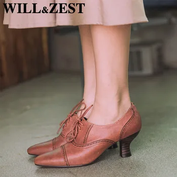 Will & Zest Siyah Tıknaz yarım çizmeler Lace Up Topuklu Kadın Sonbahar Patik Çapraz Kayış Pompaları Polka Dot Moda 2020 lüks ayakkabı