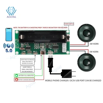XH-A153 Bluetooth 5.0 Amplifikatör Kurulu Lityum Pil Tutucu Çift Kanal 2 * 3W Stereo D Sınıfı Amplifikatörler Aktif Hoparlör PAM8403