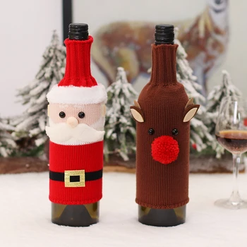 Yaratıcı Noel şarap şişesi Seti Örme Noel Baba şampanya şişesi Çantası Noel Yemeği Noel masa süsü Sevimli Noel Hediyesi