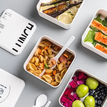 Yaratıcı Plastik yemek kabı Beyaz Gıda Konteyner Kaşık Çubuklarını Taşınabilir Yetişkin Çocuk Öğle Yemeği Kutusu Mikrodalga 13.5 cm Görüntü 2