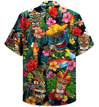 Yaz erkek Hawaii Gömlek Moda Vintage Baskı Gömlek erkek Plaj Rahat Parti Kısa Kollu Üst Yaka Düğmeleri erkek giyim Görüntü 2