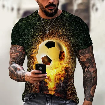 Yaz erkek tişört Futbol Baskı Kısa Kollu Giyim Moda Spor Tees Tops Erkek Rahat Şık Streetwear Futbol Forması