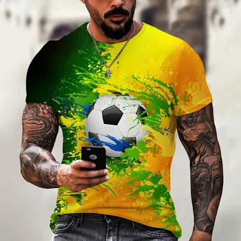 Yaz erkek tişört Futbol Baskı Kısa Kollu Giyim Moda Spor Tees Tops Erkek Rahat Şık Streetwear Futbol Forması Görüntü 2
