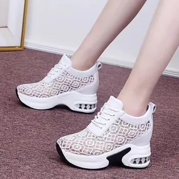 Yaz Kadın Ayakkabı Kadın Nefes Örgü Sneakers Flats Dantel Loafer'lar Kalın Topuklu Platformu Takozlar Rahat Ayakkabı