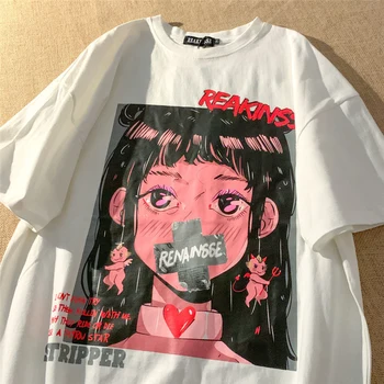 Yaz Kadın Gotik Üst T-shirt Anime Girly Grafik Baskı Kadın T-shirt Büyük Boy Vintage Y2k Kawaii Giyim Üst Streetwear Görüntü 2